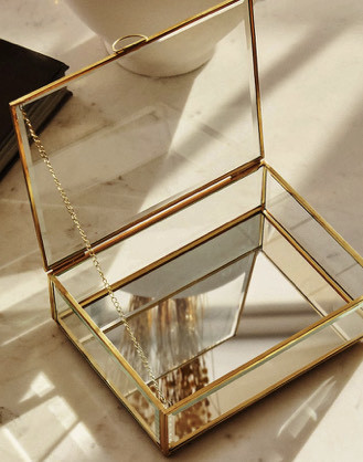 Caixa Porta Jóias Metal e Dourado 