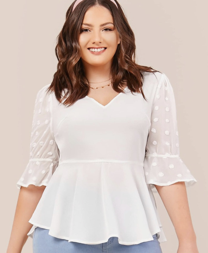 Product V-Neck Flounce Sleeve Peplum Top