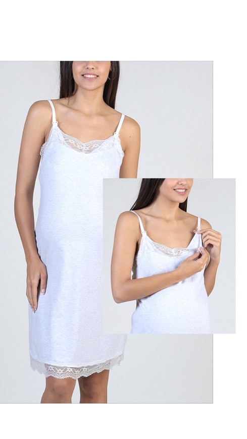 Fashion Vestido de dormir algodão com abertura para amamentação 