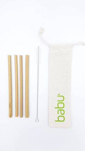 Kit de palhinhas de bambu + escovilhão