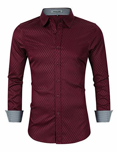 Social KUULEE Hombre Camisa Manga Larga Slim Fit Camisa Vaquera/Camisa a Cuadros Rejilla