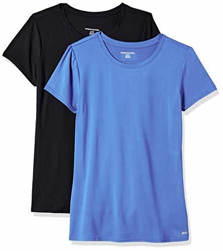 Amazon Essentials 2-Pack Tech Stretch Short-Sleeve Crew T-Shirt Athletic-Shirts, Azul Brillante/Negro, US