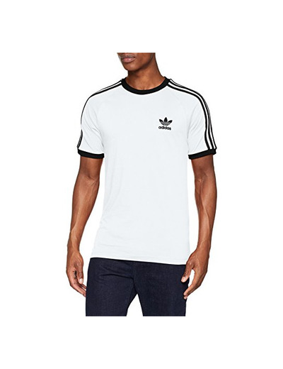 adidas Tres Bandas Camiseta de Manga Corta, Hombre, Blanco