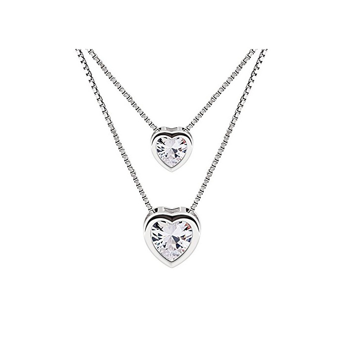 Fashion B.Catcher Mujer Collar Colgante Plata de Ley 925 con Doble corazón con