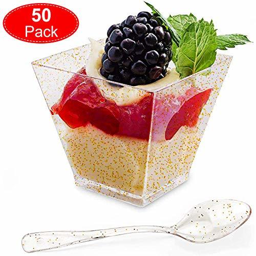 Producto Aitsite 50 Pack Tazas de Postre Plástico con Cucharas Desechables Brillo de