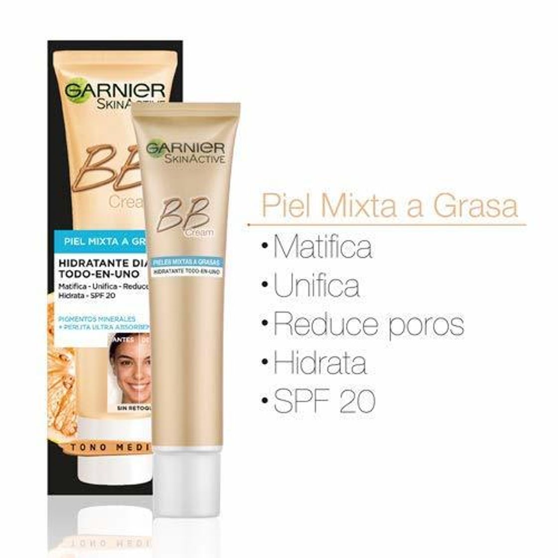 Social Garnier Skin Active BB Cream Matificante Crema Correctora y Anti Imperfecciones para
