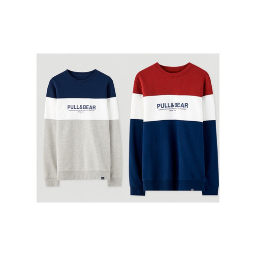 Sweatshirt com Color Block e Logótipo da Pull&Bear