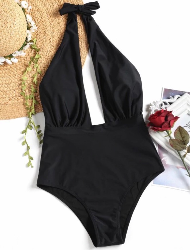 Low Cut High Waisted One Piece Swimsuit 