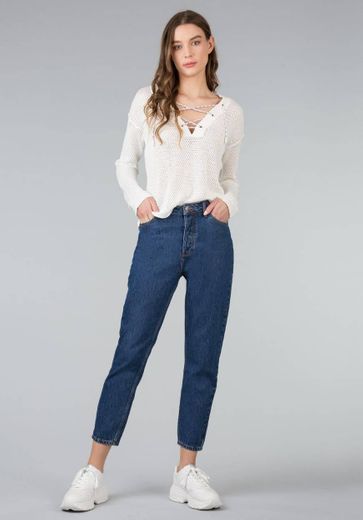 Fashion Jeans Mom Fit Cintura Alta