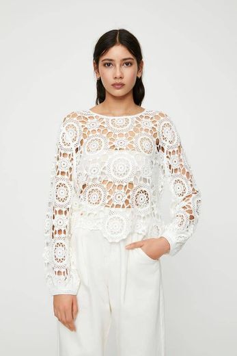 Camisa Branca de Crochet