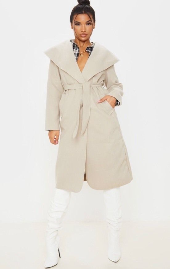 Moda Veronica Beige Oversized Waterfall Belt Coat