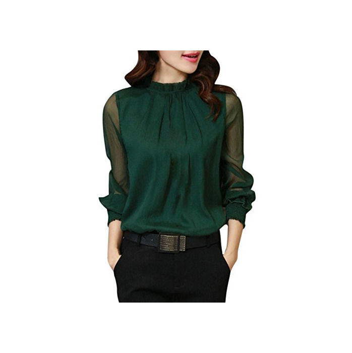 Social Toamen Mujeres Chiffon Elegante Suelta Volantes Manga Larga Blusa Camiseta Casual Tops