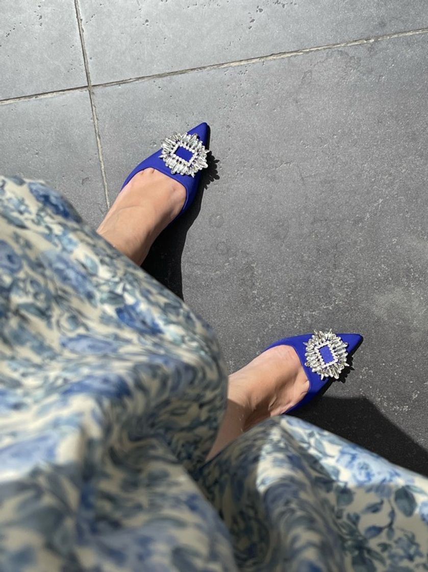 Social SAPATO ALTO MULES COM BRILHO AZUL ZARA 