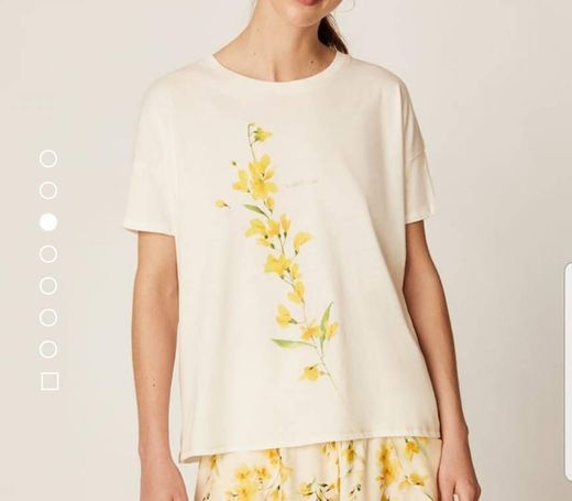 T-shirt pijama flor amarela 