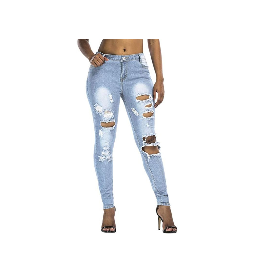 Social FAMILIZO Vaqueros Rotos Mujer Vaqueros Mujer Tallas Grandes Vaqueros Altos Ajustados Pantalones Tejanos Largos Mujer Anchos Casual straight Skinny High Waist Leggings Azul XXXL
