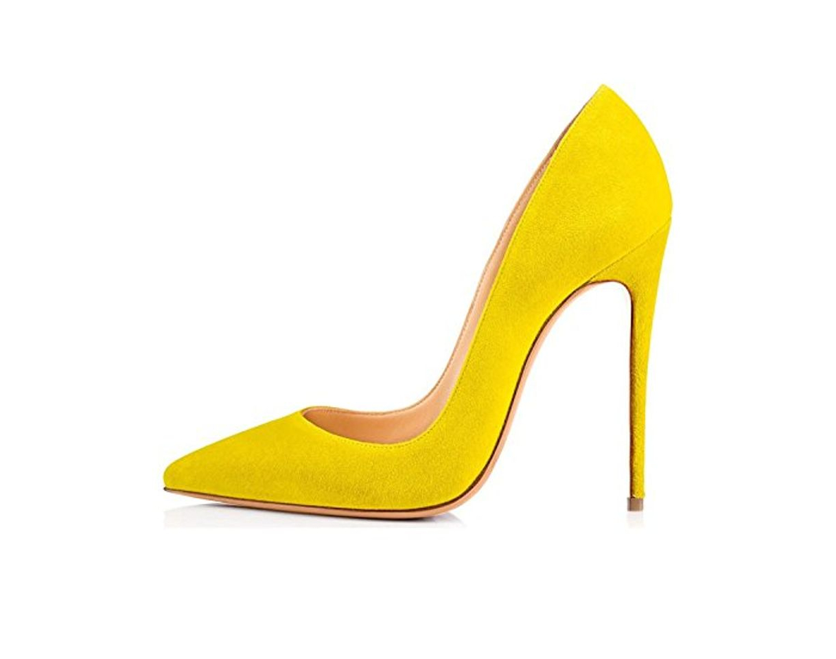 Moda EDEFS Zapatos de Tacon de Alto Terciopelo para Mujer Amarillo EU40