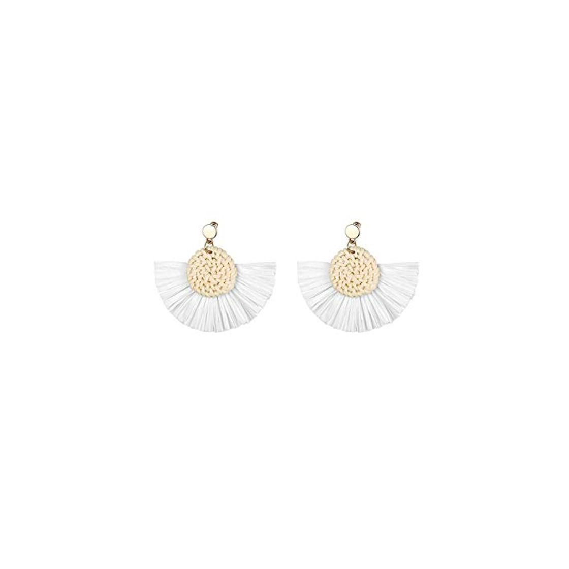 Aroncent Colgantes de Oreja de Estilo Bohemio Exagerado Pendientes Tejido de Flecos Elegante para Mujer Aretes Semicírculo con Aguja de Acero Inoxidable Diseño Moda Retro Color Blanco