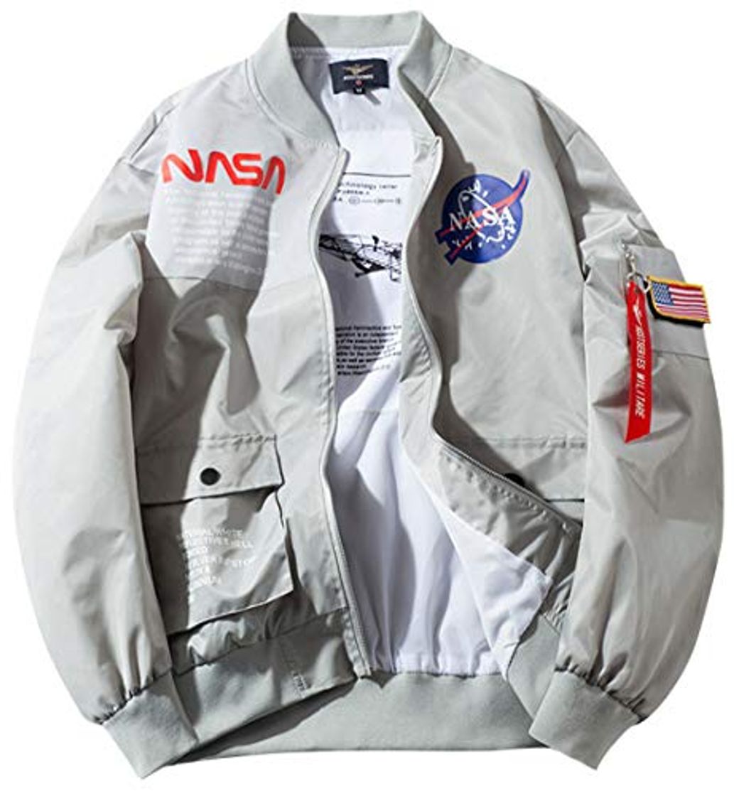 Fashion ROSEUNION NASA Chaqueta Ma-1 Impresión Cierre De Cremallera Jacket Sporty Bomber Suelto