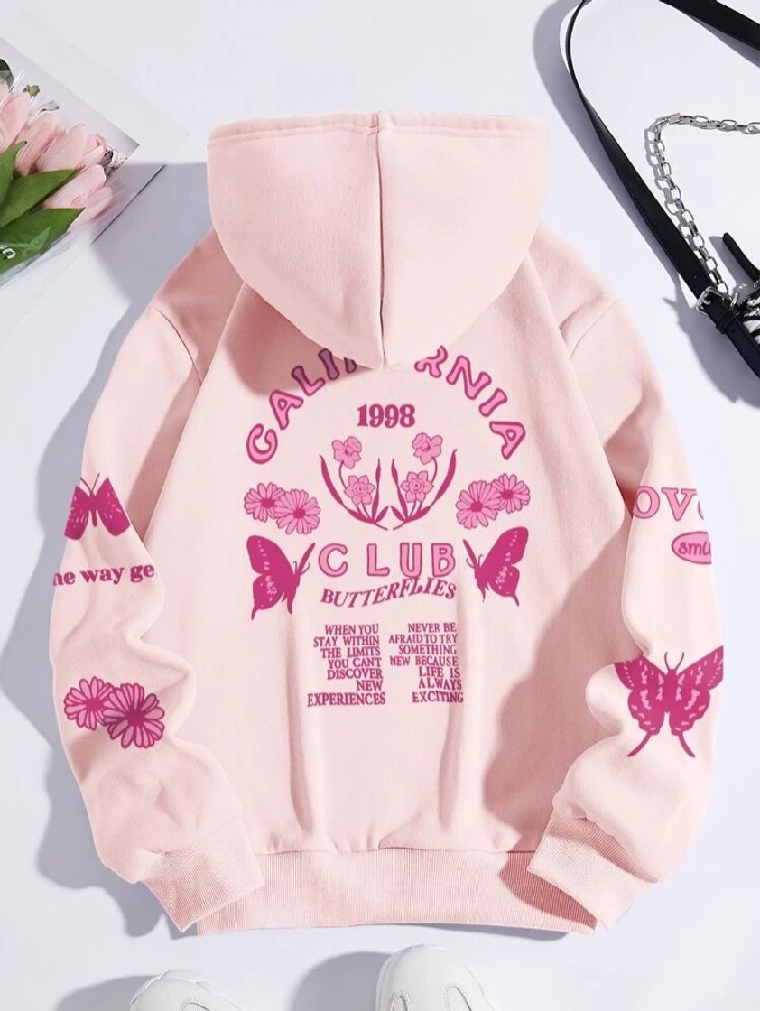 Moda Hoodie "Califórnia 1998 Club" Rosa Pálido by Shein