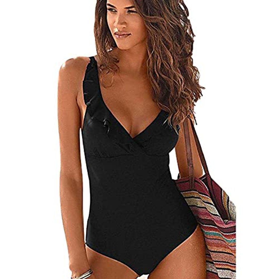 Fashion Traje de Baño Mujer de Una Pieza Volante Cuello en V Ropa de Baño Playa Control del Vientre Monokini