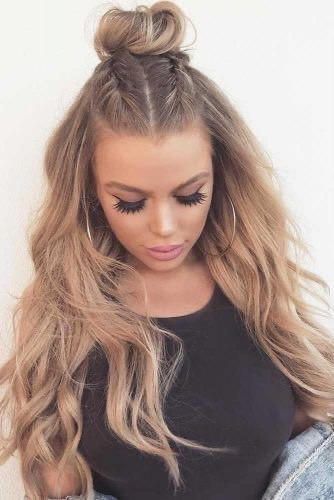 Top knot half up hairstyle for long hair