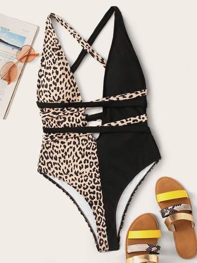 Contrast Leopard One Piece Swimsuit