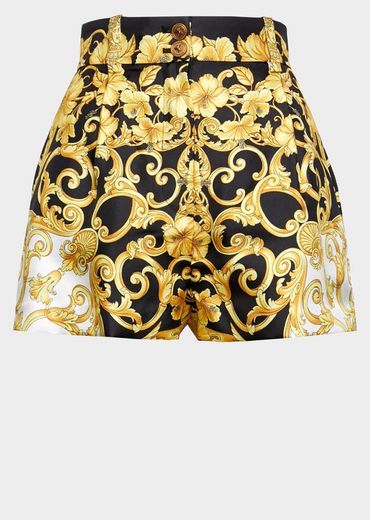 Versace High Waisted Gold Hibiscus Print Shorts