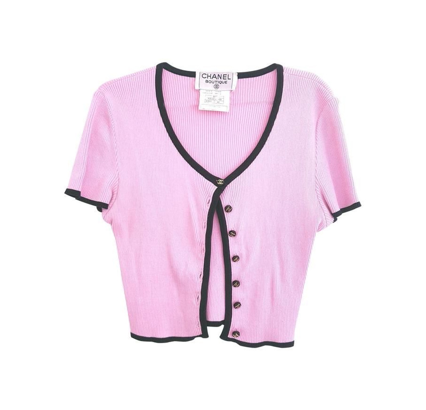 Social Chanel Rare 95p Rib Knit Fr 34 Gold Cc Logo Buttons Pink