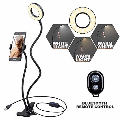 Electrónica K&F Concept Anillo Luz Selfie con Soporte de Manguera Flexible para móvil