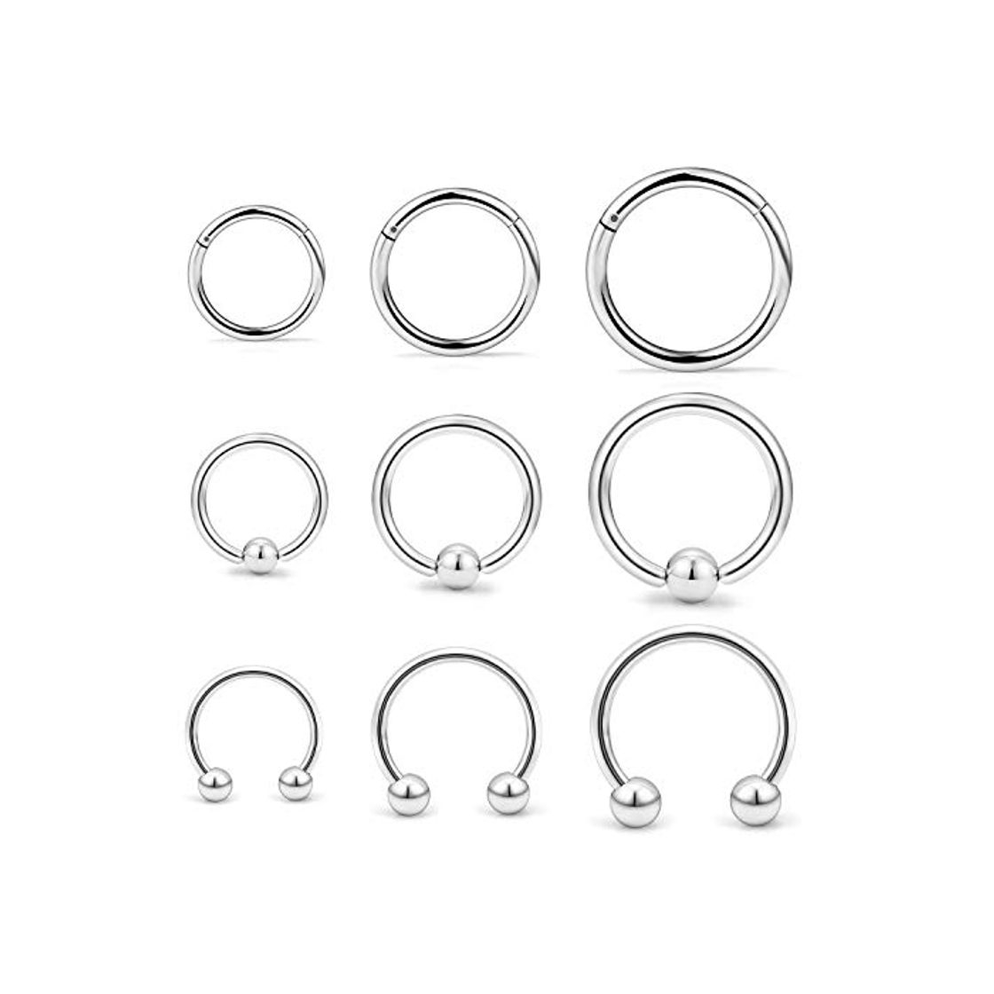 Products Briana Williams 16G 9pcs Septum Clicker Acero Quirúrgico Nariz Labio Hélice Cartílago Tragus Aro Oreja Segmento Cuenta Cautiva Herradura Piercing