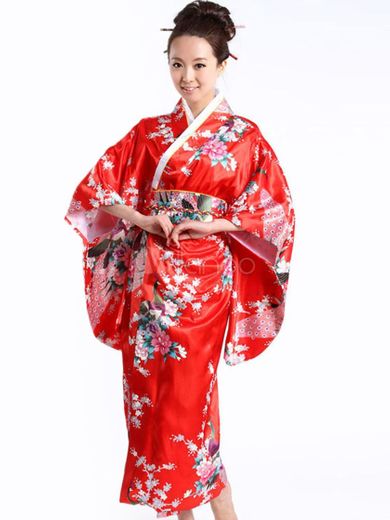 Disfraz Carnaval Trajes Kimono de pavo real rojo mujer Carnaval ...