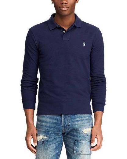 Slim Fit Mesh Long-Sleeve Polo

