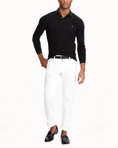 Slim Fit Mesh Long-Sleeve Polo

