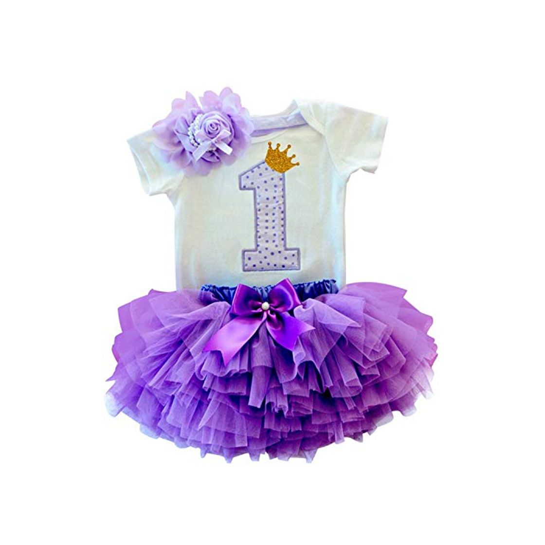 Social TTYAOVO Bebé Niña 1er cumpleaños 3pcs Conjuntos con Diadema de Unicornio y Mameluco y Faldas 1 Años 13 Púrpura