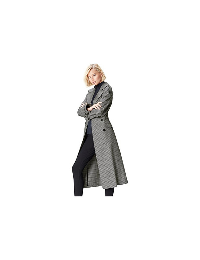 Moda find. Gabardina Oversized de Cuadros para Mujer , Gris