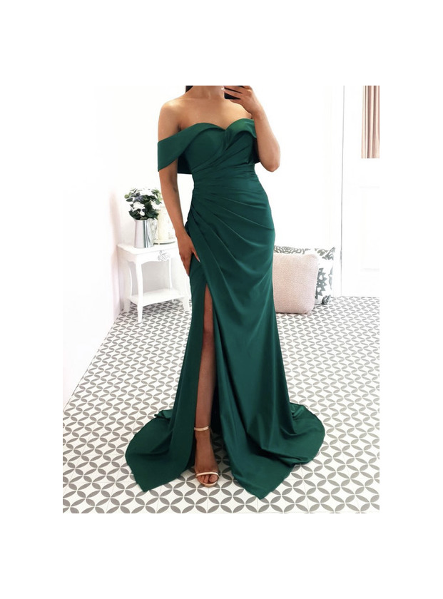 Product Vestido off shoulder verde esmeralda