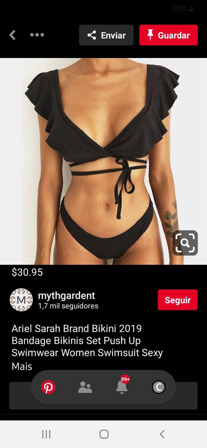 Moda Bikini preto com folhos