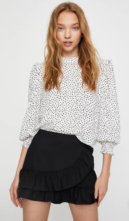 Social Blusa com Manga Abalonada e Bolinhas