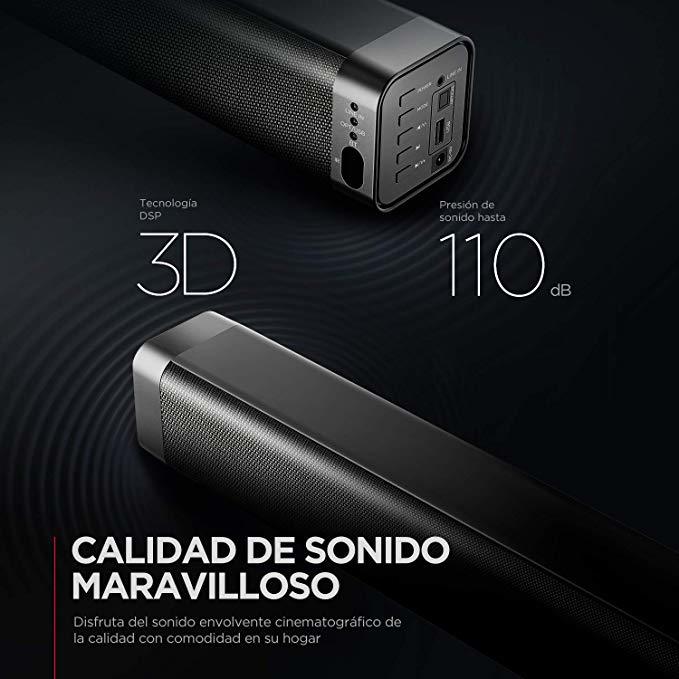 Electronic Barra de Sonido 2.0 Canales, Potencia 110dB, BOMAKER Tecnología DSP Subwoofer Incorporado