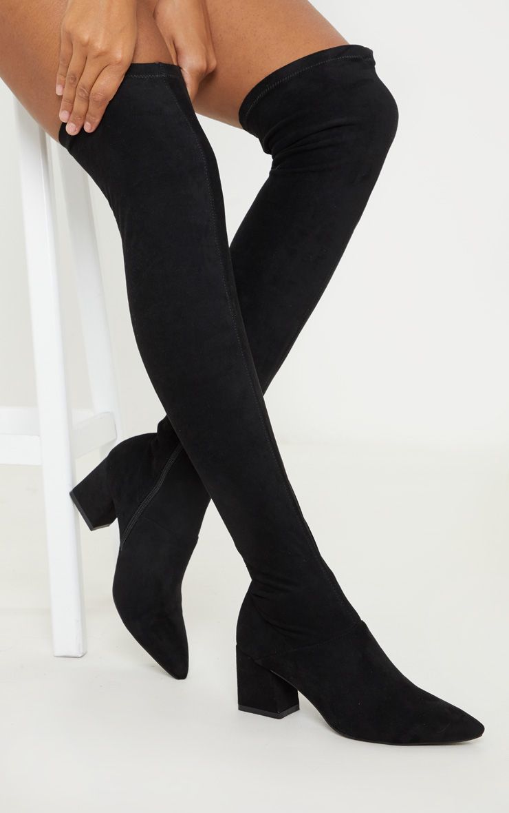 Productos Black Low Block Heel Knee Boot