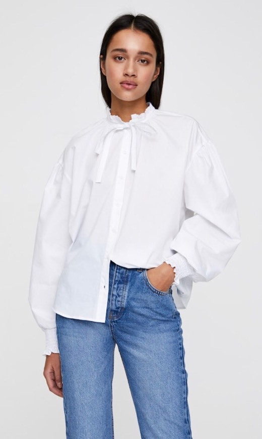 Social Camisa de popelina com manga abalonada