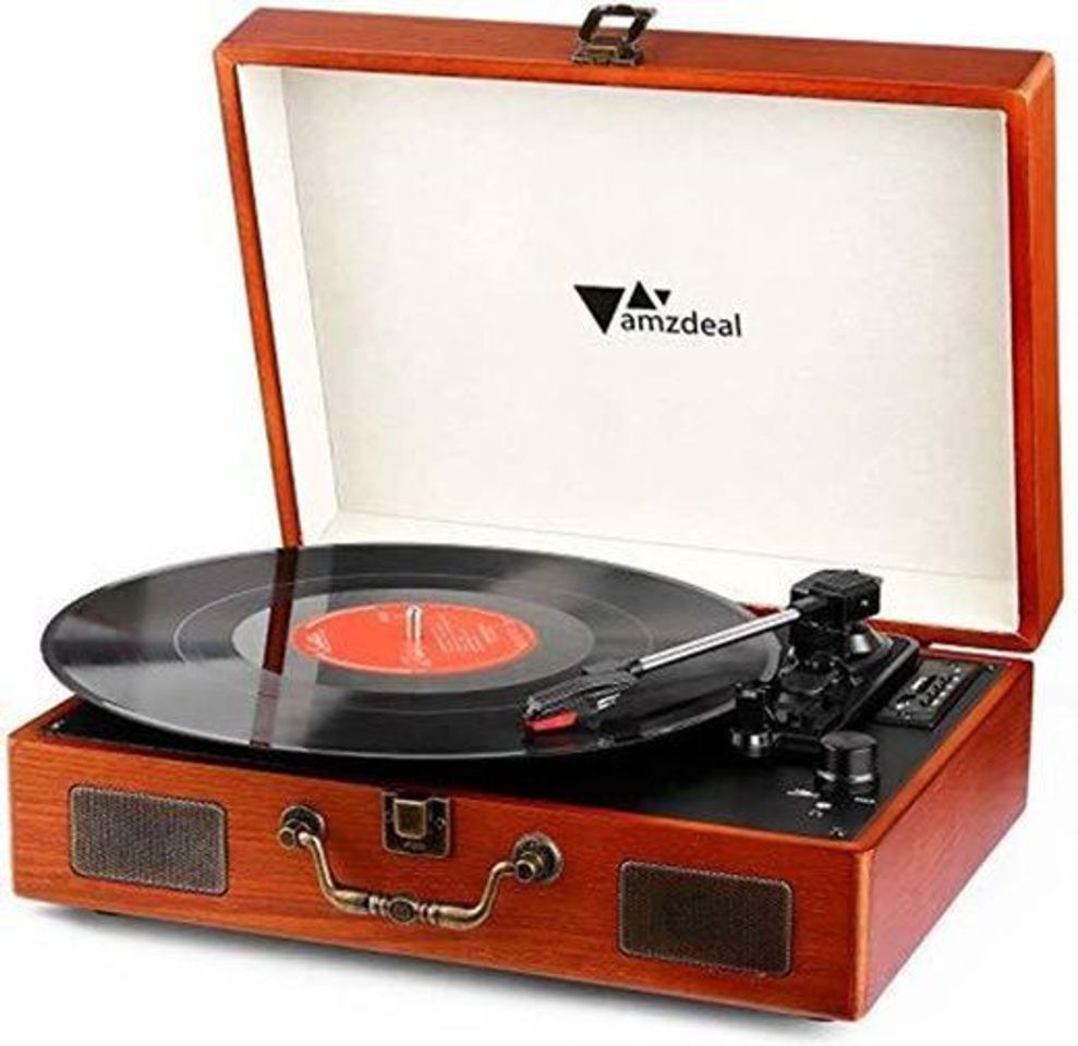 Social Tocadiscos - Amzdeal Tocadiscos de Vinilo Vintage DJ Bluetooth Portátil 3 Velocidades