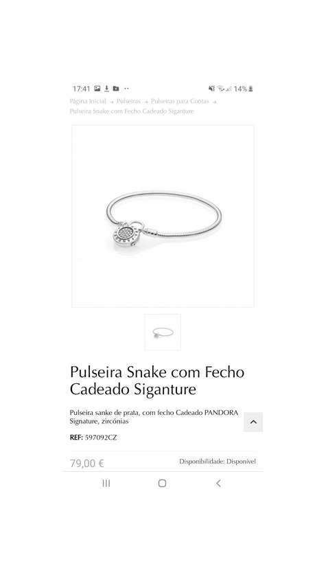 Producto Pulseira Snake com Fecho Cadeado Siganture Pandora