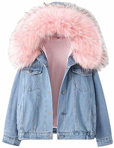 Lugar Women Jean Fleece Outwear Denim Jackets Hood Winter Faux Fur Outerwear