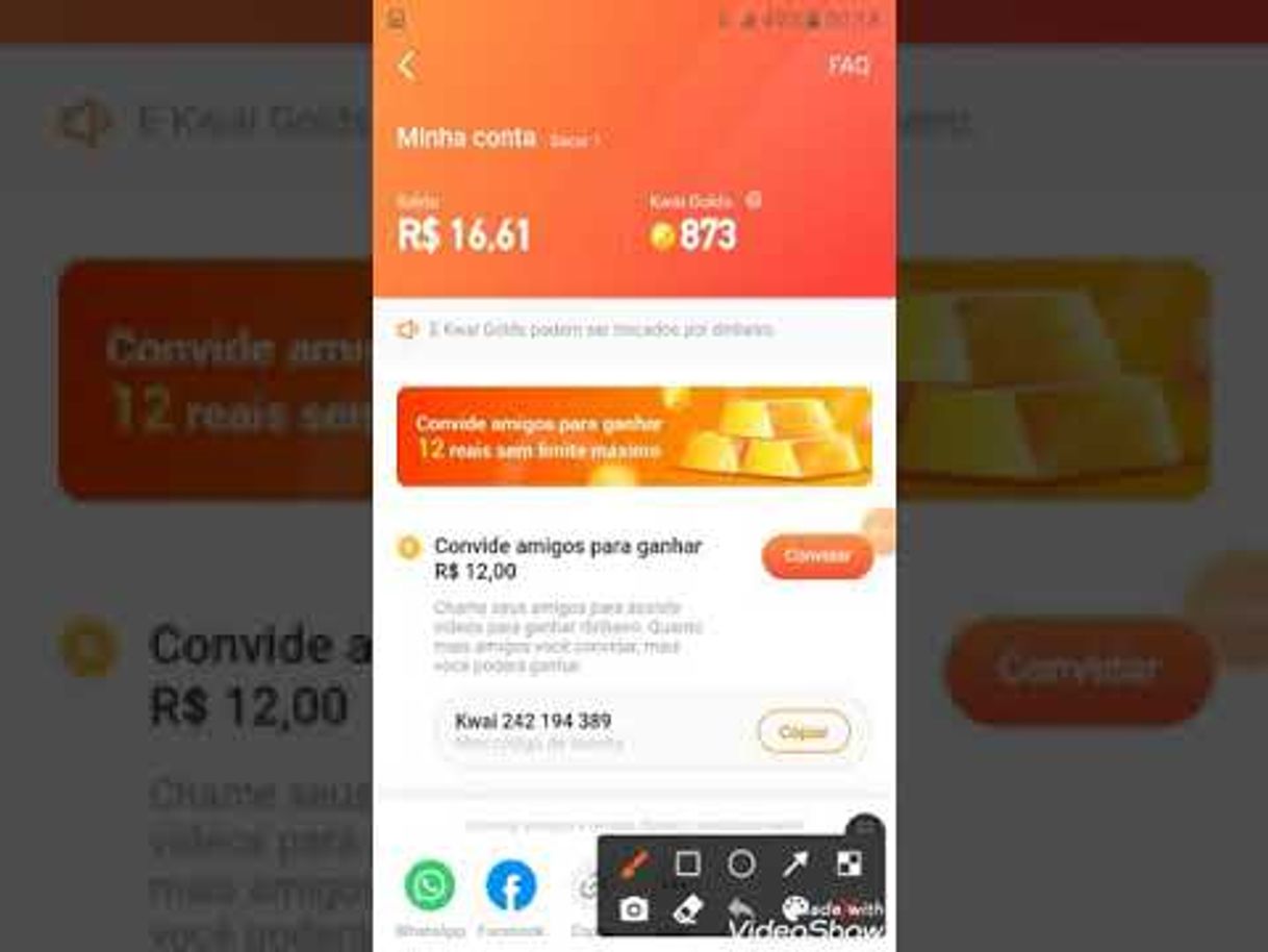 App Kwai.Dinheiro vendo vídeos meu código Kwai845351055