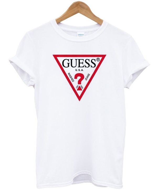 Fashion GUESS T-Shirt Branca Logo Vermelho