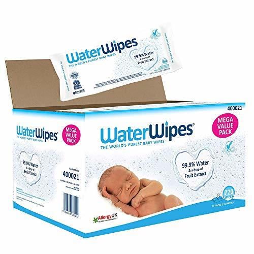 WaterWipes Toallitas para Pieles Sensible de Bebé, 99.9% agua purificada, 12 paquetes