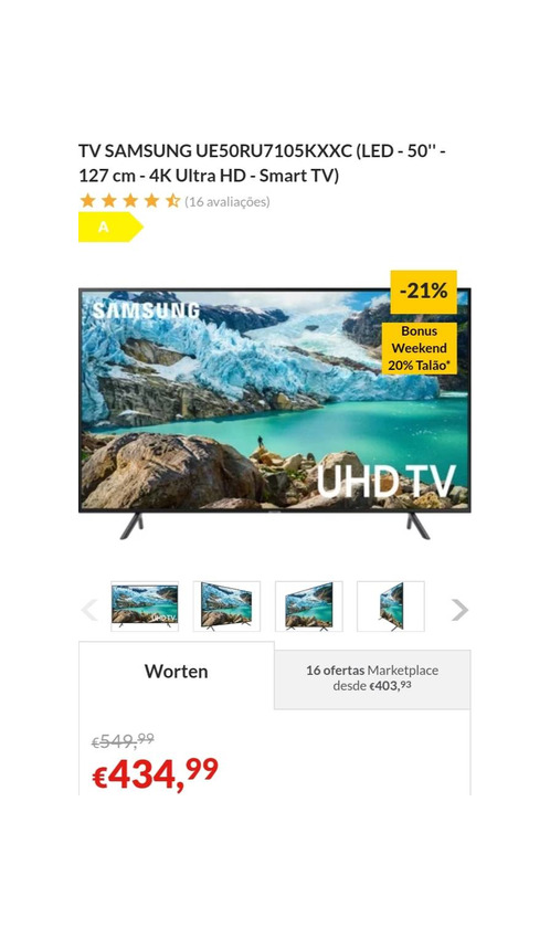 Productos TV SAMSUNG UE50RU7105KXXC LED-50''-127cm-4K UltraHD-SmartTV