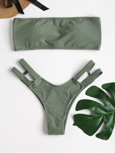 Strappy Voltar Bandeau Bikini Set