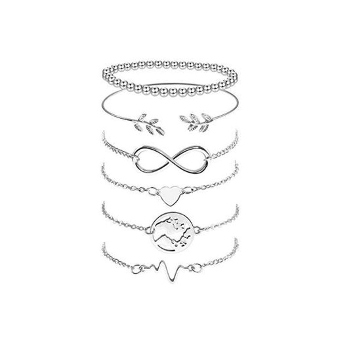 Social Omont 6 Piezas Plata Pulseras para Mujeres y Niña Acero Inoxidable Pulseras